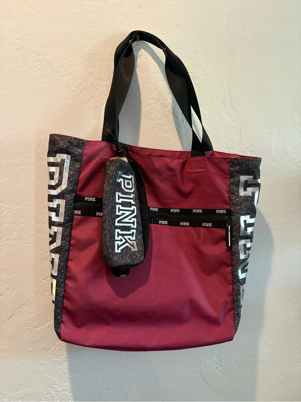 Victoria’s Secret PINK Burgundy Tote Bag + Matching Pencil Case Set | Large Logo
